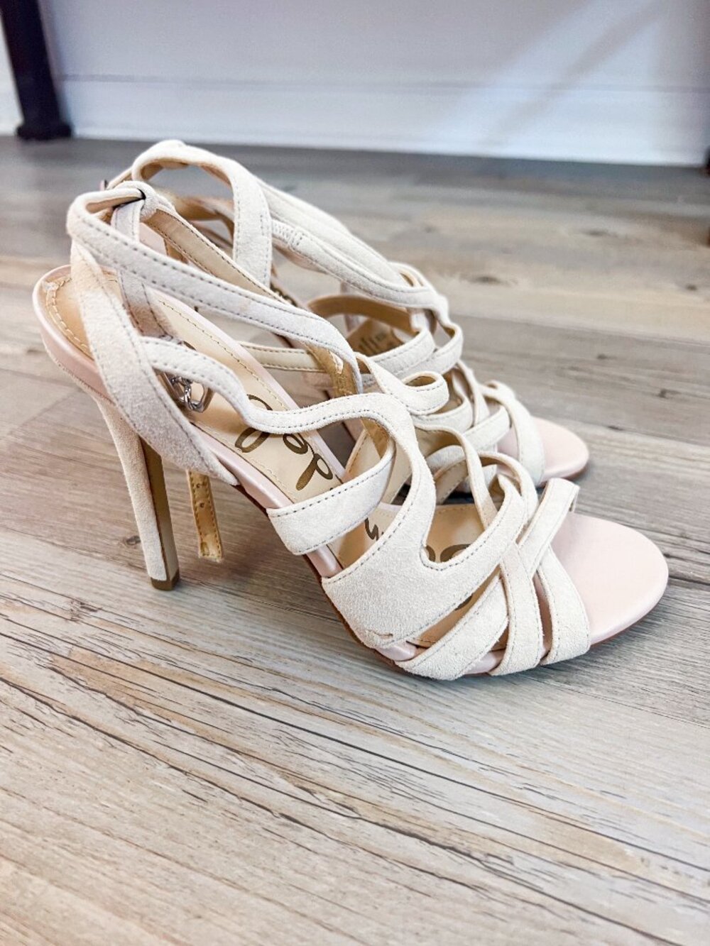 Sam Edelman Suede Light Tan Strappy Heels Size 6